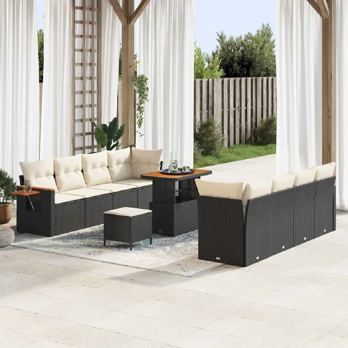 Vidaxl Noir Ensemble De Canapé De Jardin 12 Pcs Et Crème Polyrotin