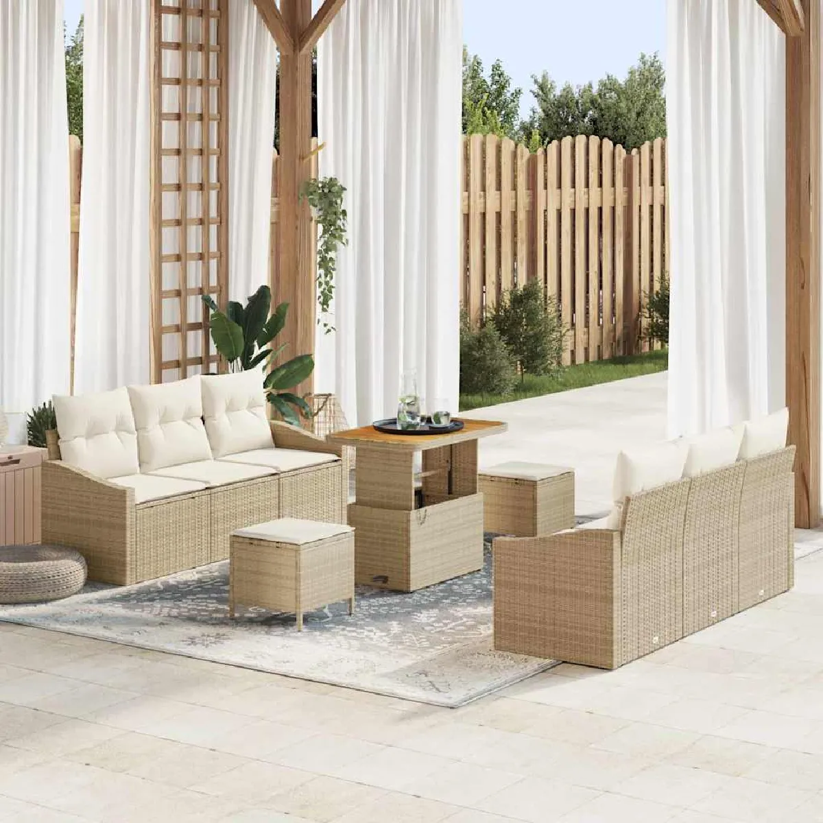 vidaXL Ensemble de canapé de jardin avec coussin 9 pcs et Crème - vue 5