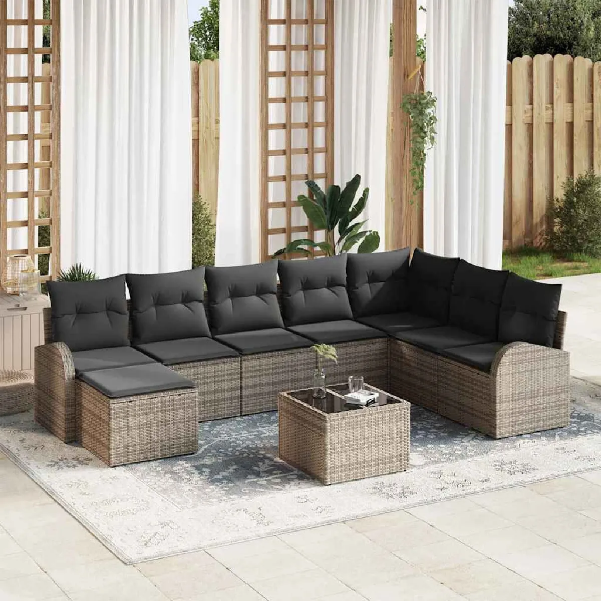 vidaXL Ensemble de canapé de jardin 9 pcs 287 x 177 x 85 cm - vue 2