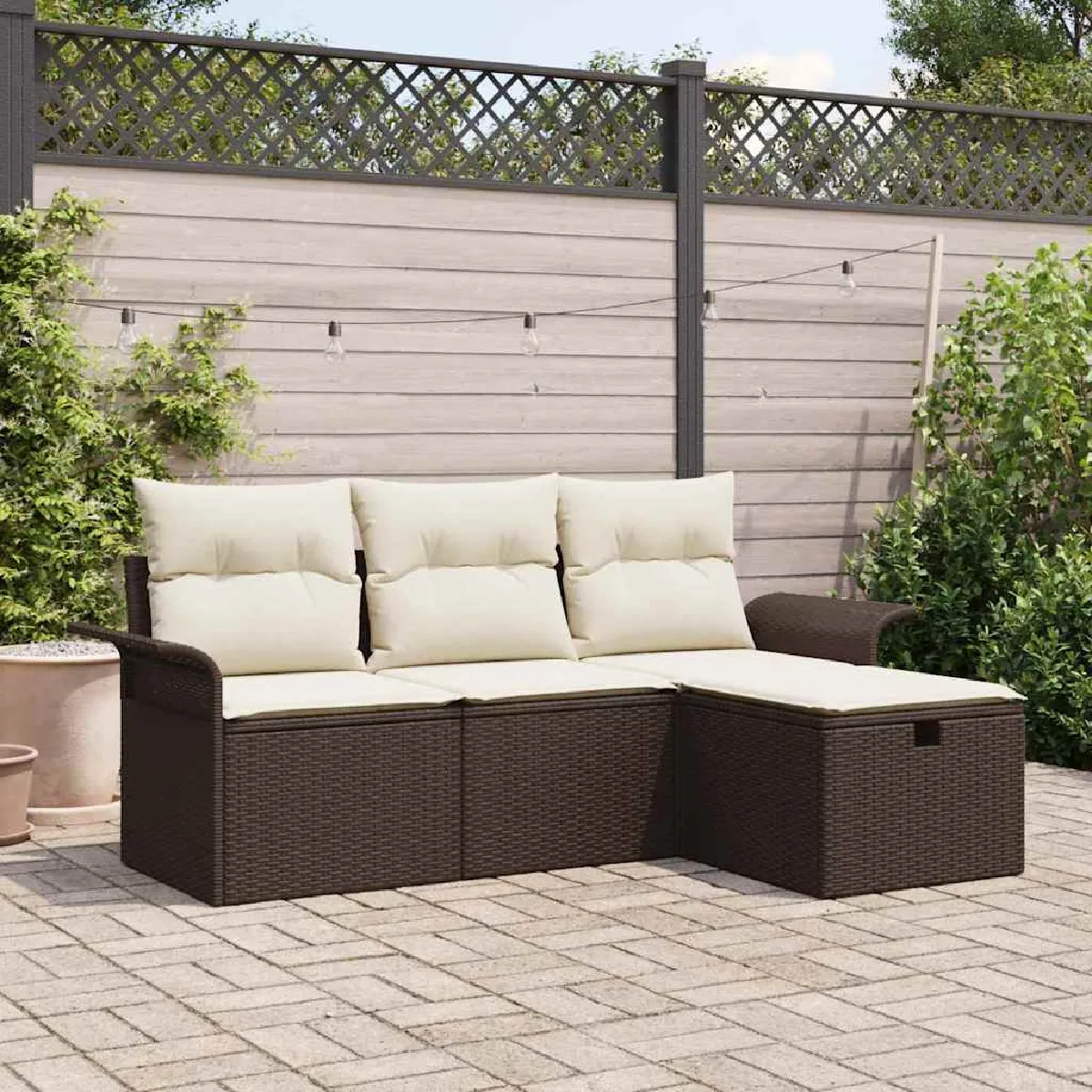 vidaXL Ensemble de canapé de jardin 4 pcs Poly rotin - vue 5