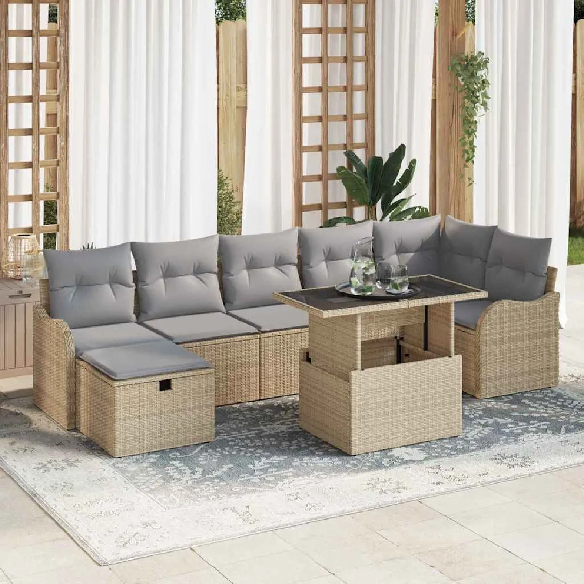 Vidaxl Beige Ensemble De Canapé De Jardin 8 Pc Polyrotin