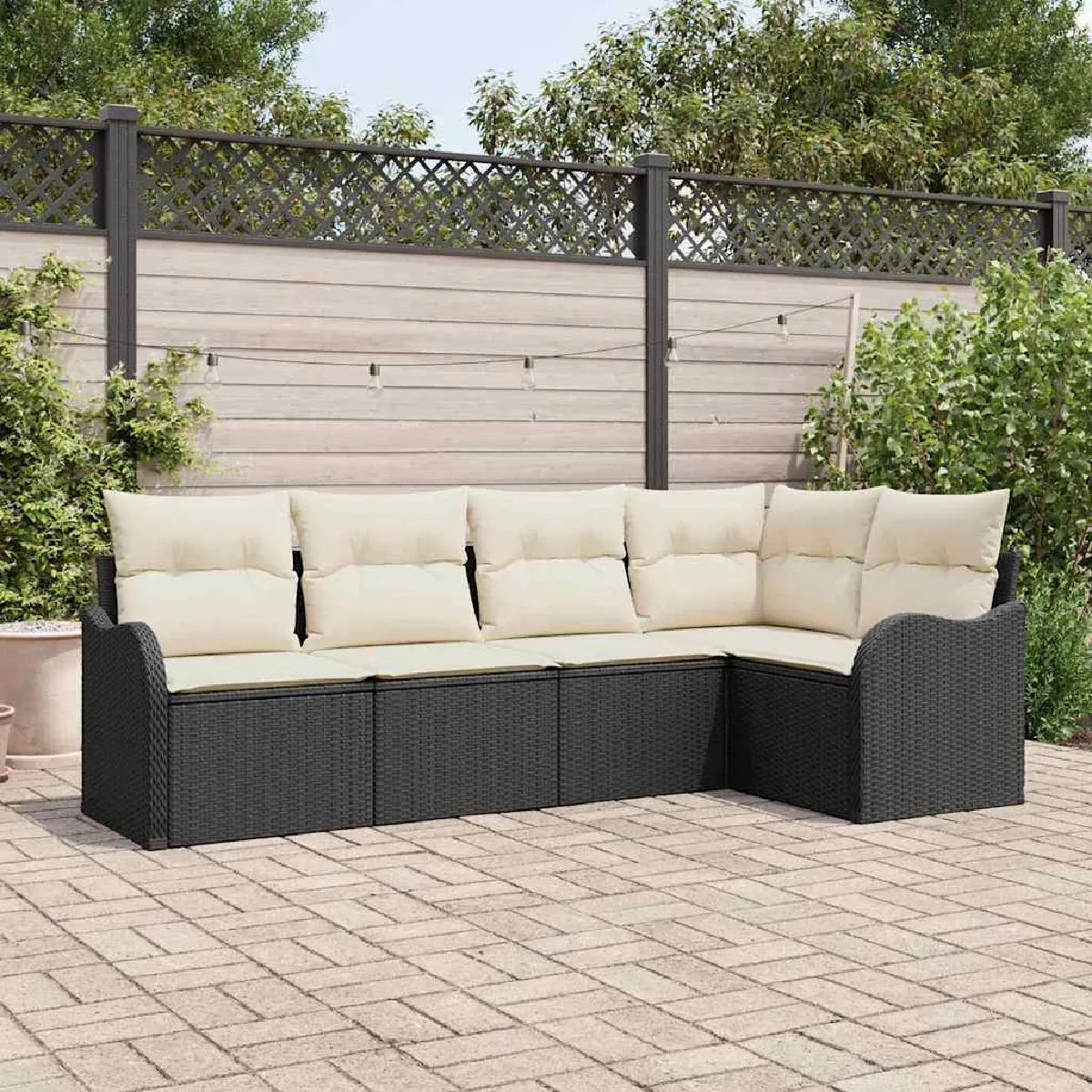 vidaXL Canapé de Jardin de 5 pièces avec Coussins Poly Rattan - vue 3