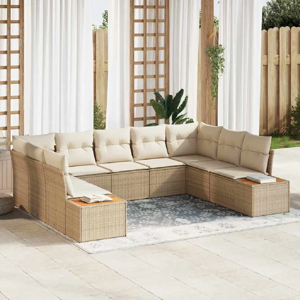 Non Communiqué Beige Salon De Jardin Modulable Vidaxl Rotin 9 Pieces 5 Personnes - Image 3