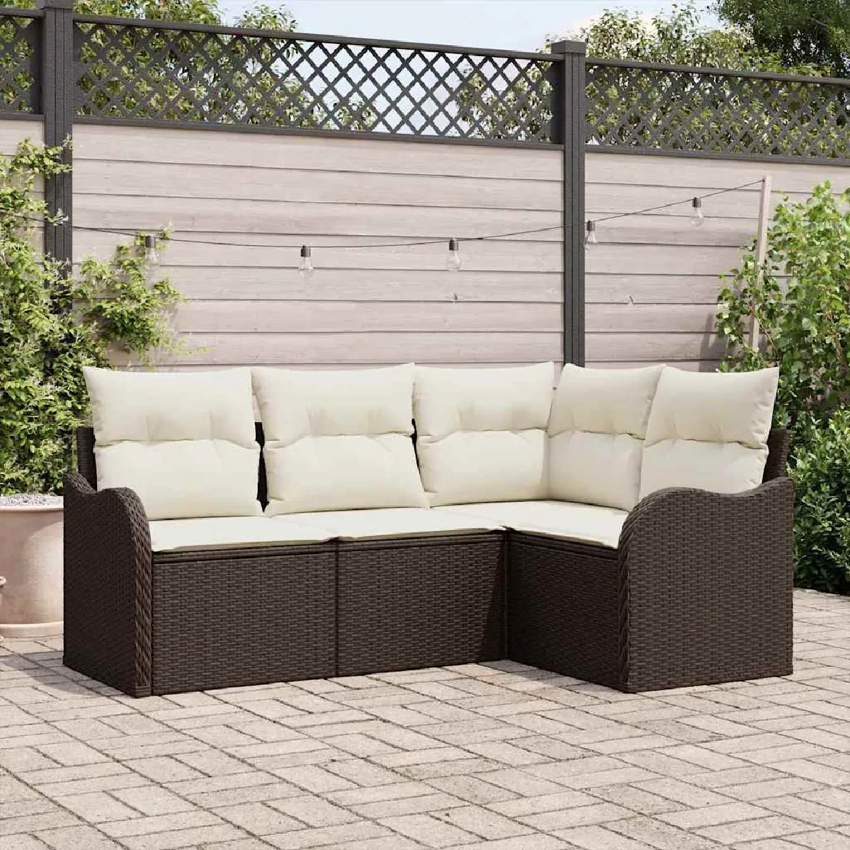 vidaXL Ensemble de canapé de jardin 4 pcs Marron polyrotin