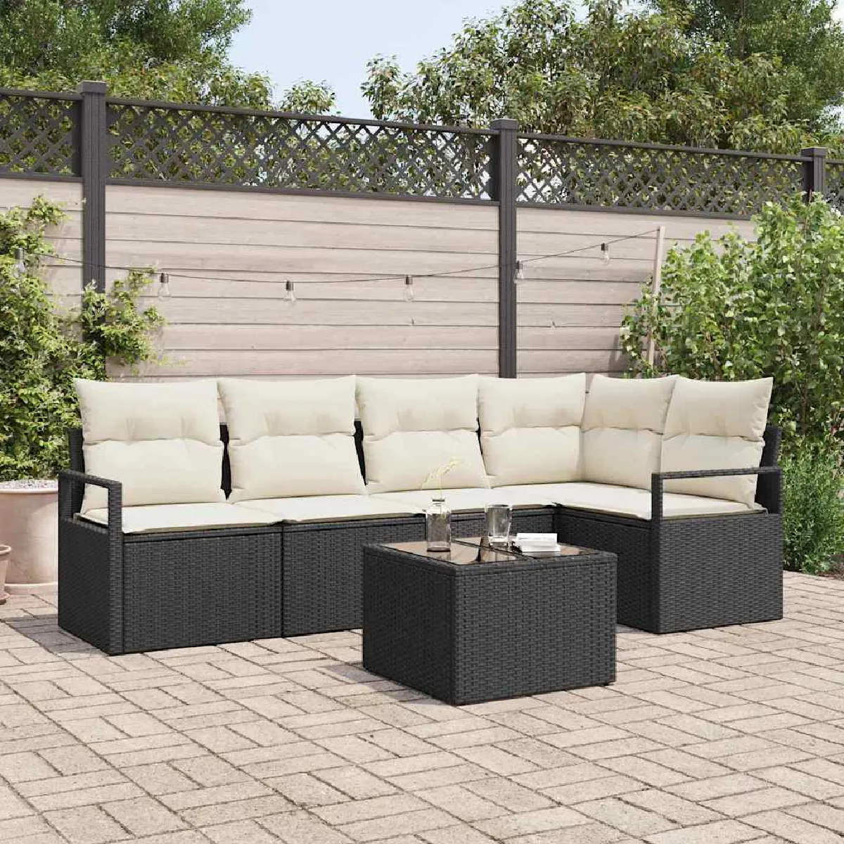 vidaXL Ensemble de canapé de jardin avec coussin 6 pcs Marron et Crème
