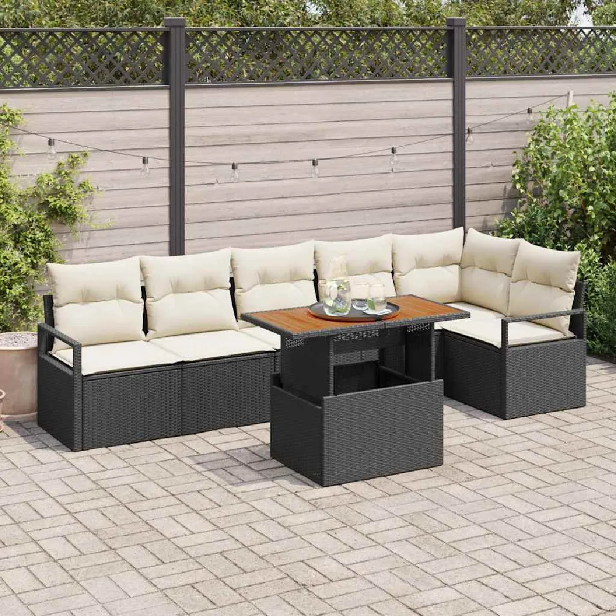 vidaXL Ensemble de salle à manger pour jardin 7 pcs et Crème - vue 4