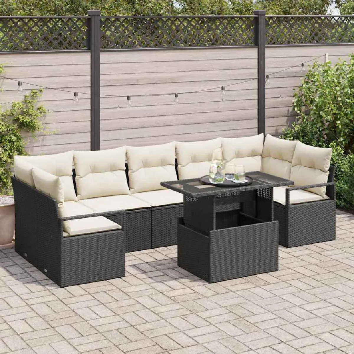 vidaXL Ensemble de canapé de jardin 8 pcs Noir et crème polyrotin