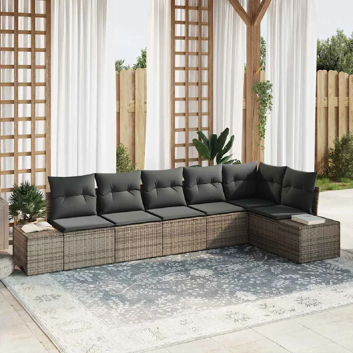 vidaXL - Salon de jardin 6 pièces - Résine tressée - Gris - Image 2