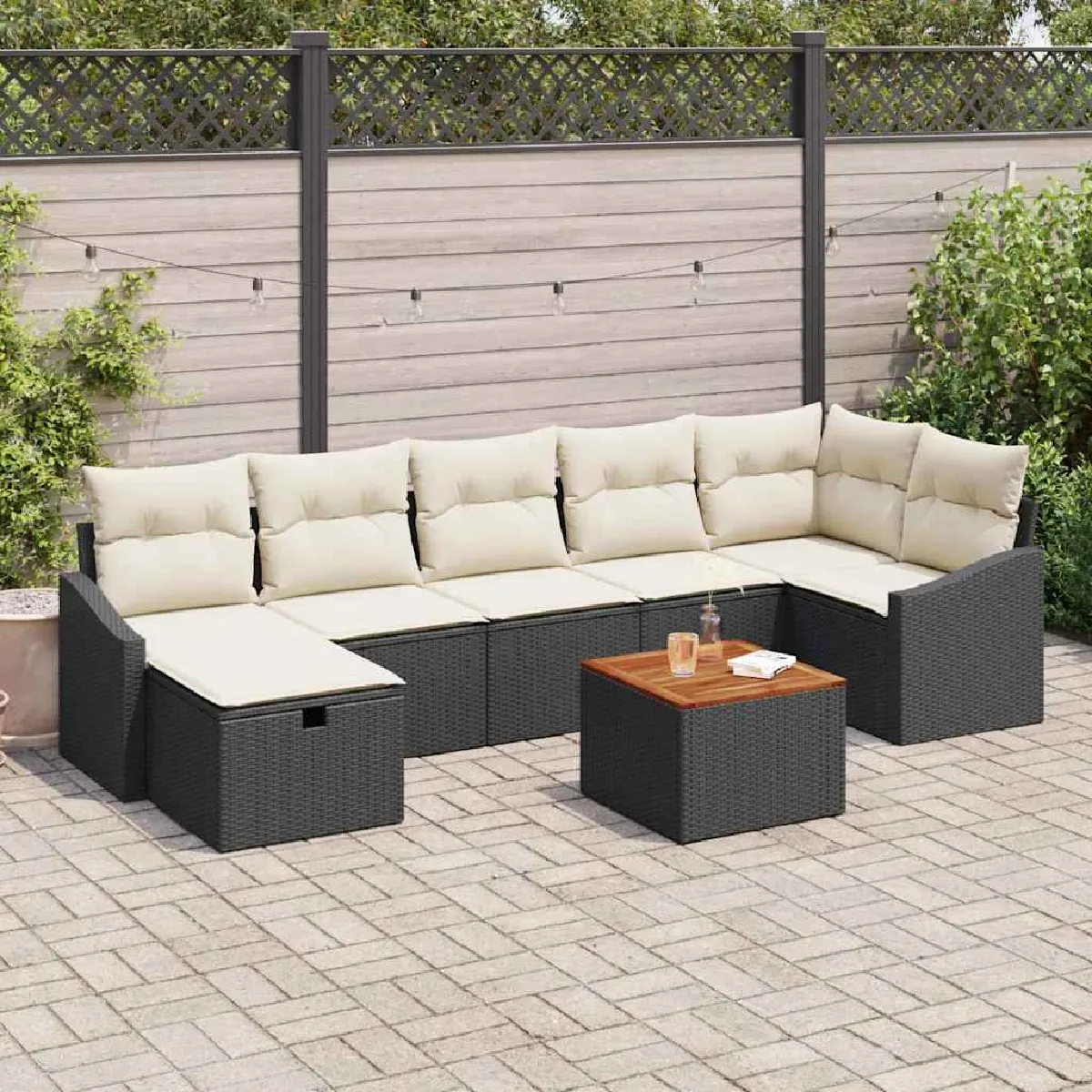 vidaXL Ensemble de canapé de jardin avec coussin 8 pcs Noir Poly rotin