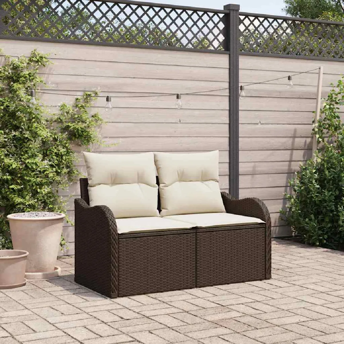 vidaXL Canapé de jardin 2 places avec rangement et coussins en poly rattan - vue 6