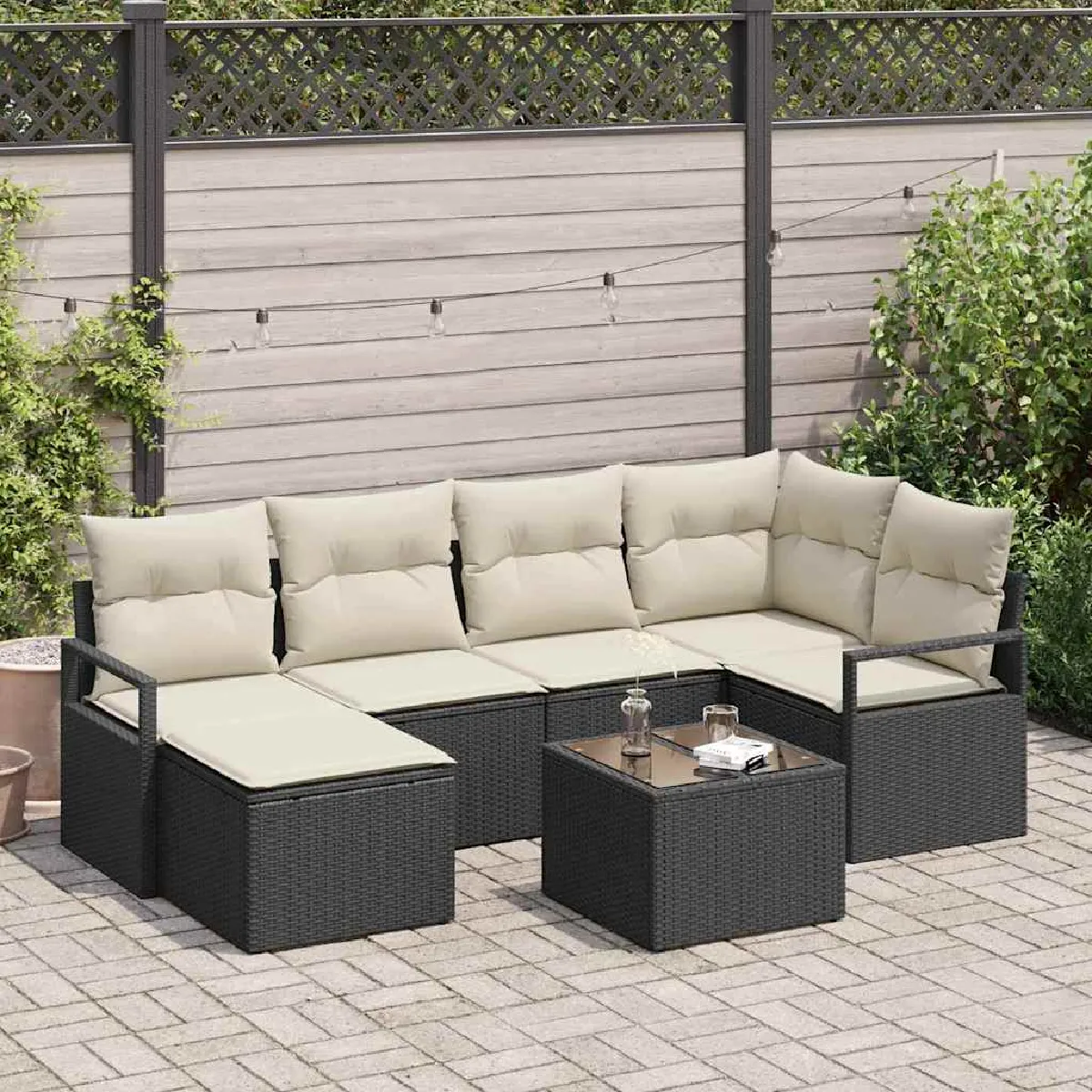 vidaXL Ensemble de canapé de jardin avec coussin 7 pcs Marron et Crème