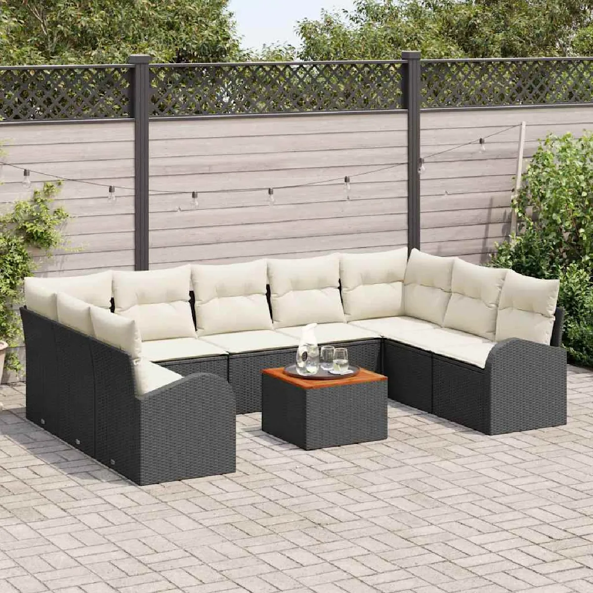 vidaXL Ensemble de canapé de jardin avec coussin 10 pcs Noir polyrotin