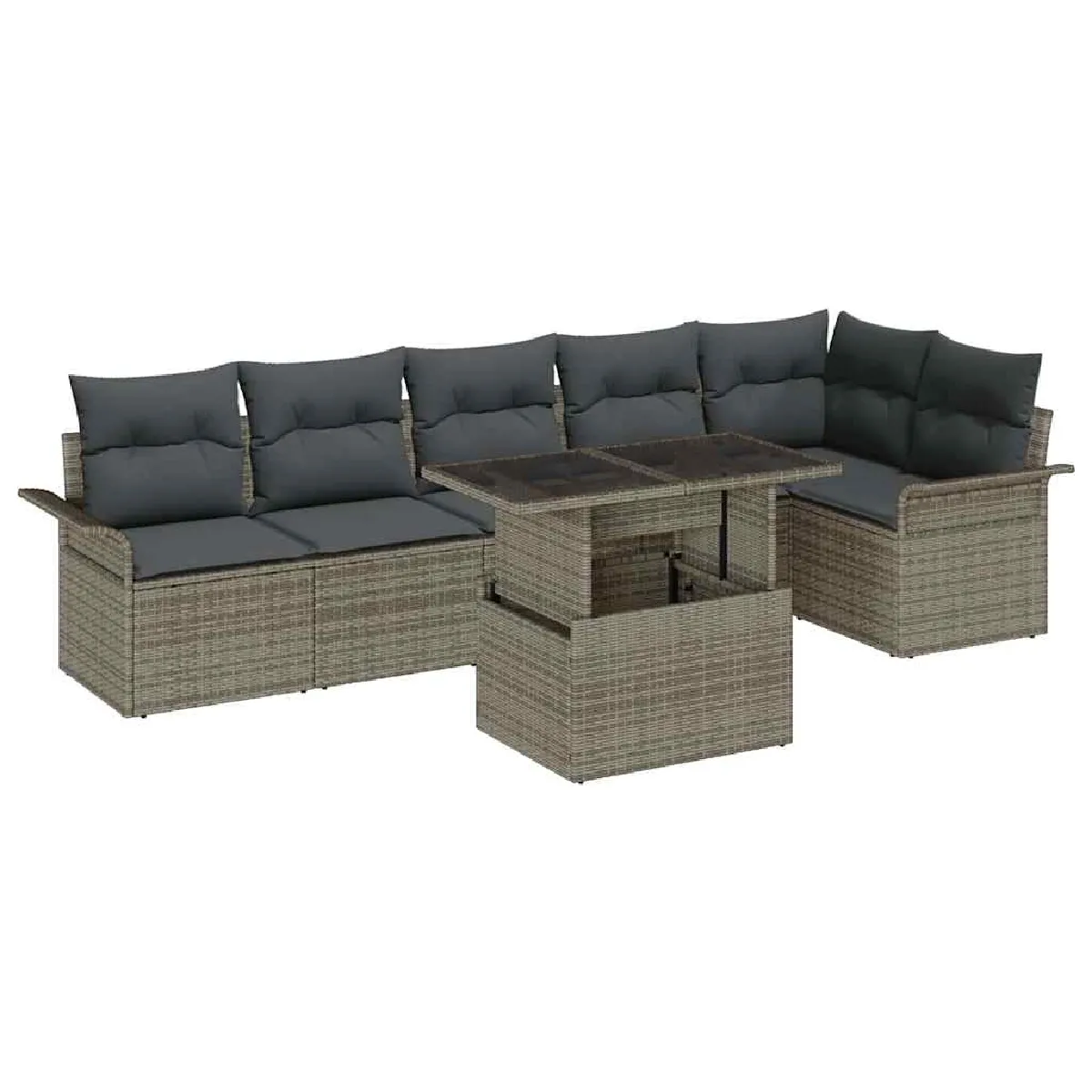 Vidaxl Gris Ensemble De Canapé De Jardin Avec Coussin 7 Pcs Poly Rotin