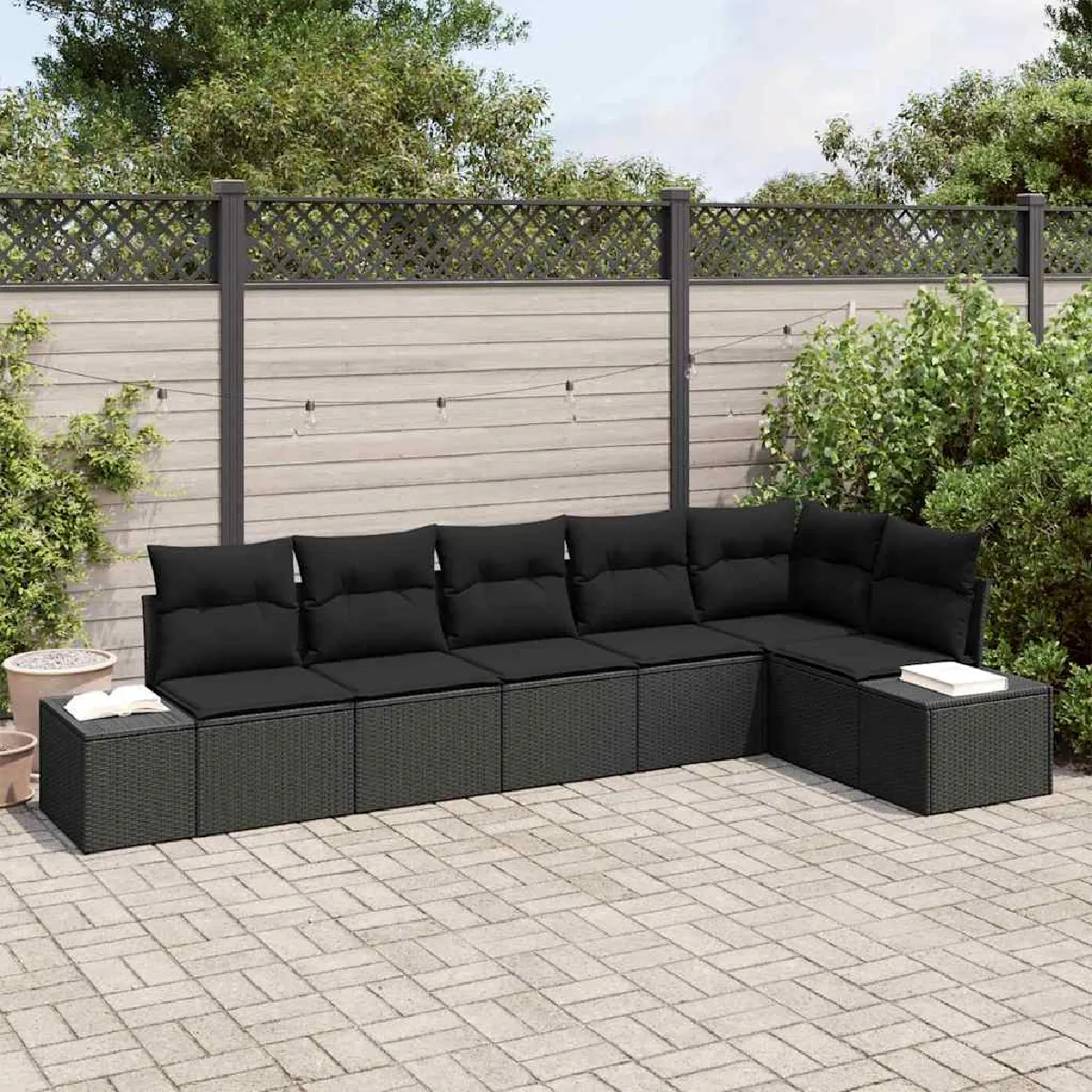 Vidaxl Noir Ensemble De Canapé De Jardin Avec Coussin 6 Pcs Polyrotin