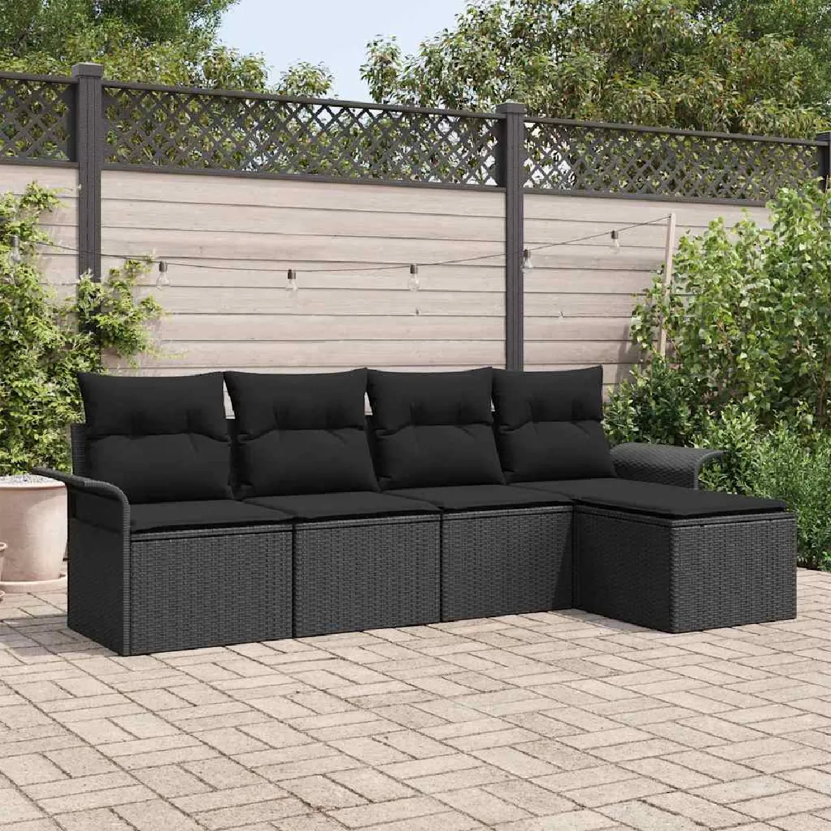 vidaXL Ensemble de canapé de jardin avec coussin 5 pcs Noir Poly rotin