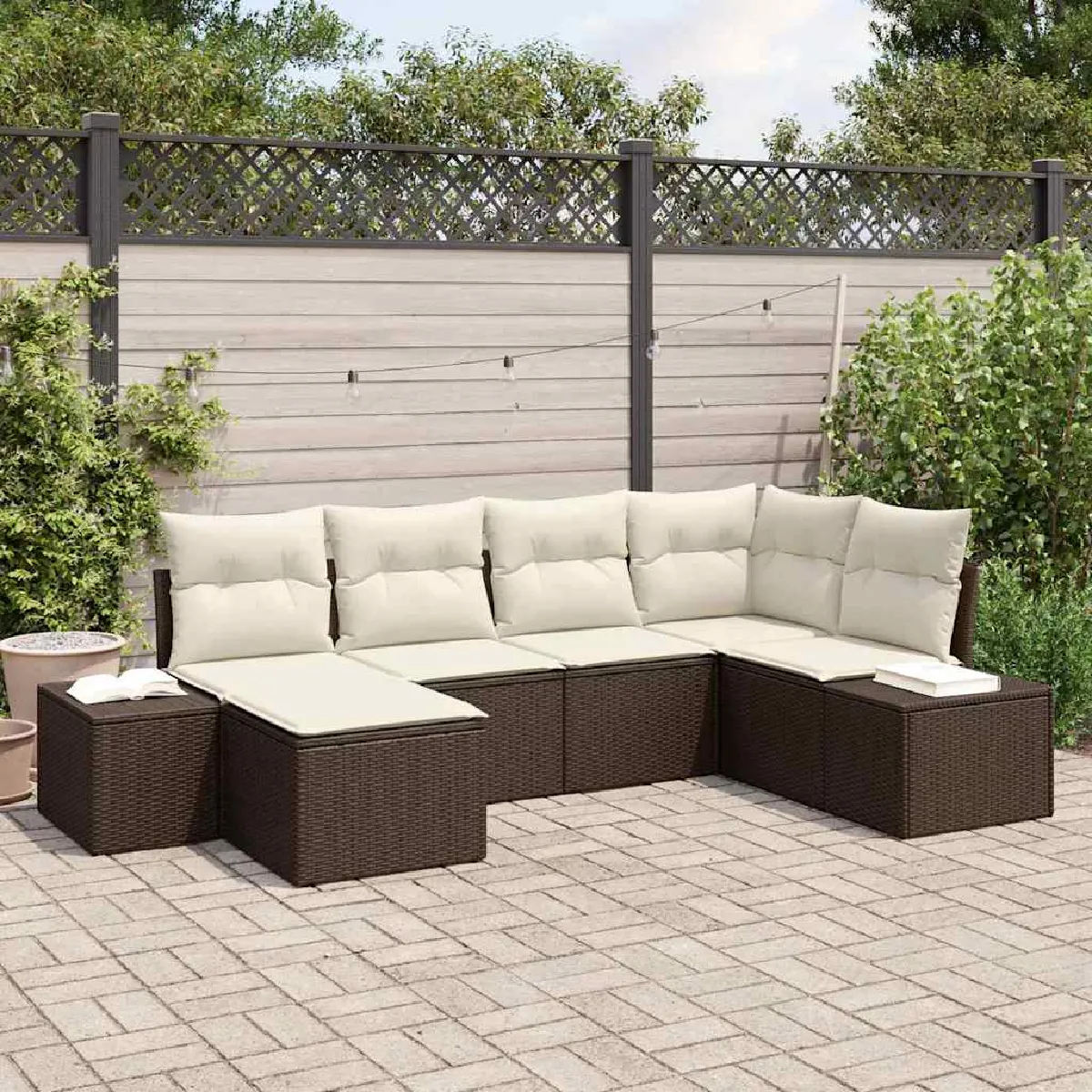 vidaXL Ensemble de canapé de jardin 6 pcs Marron et Crème polyrotin