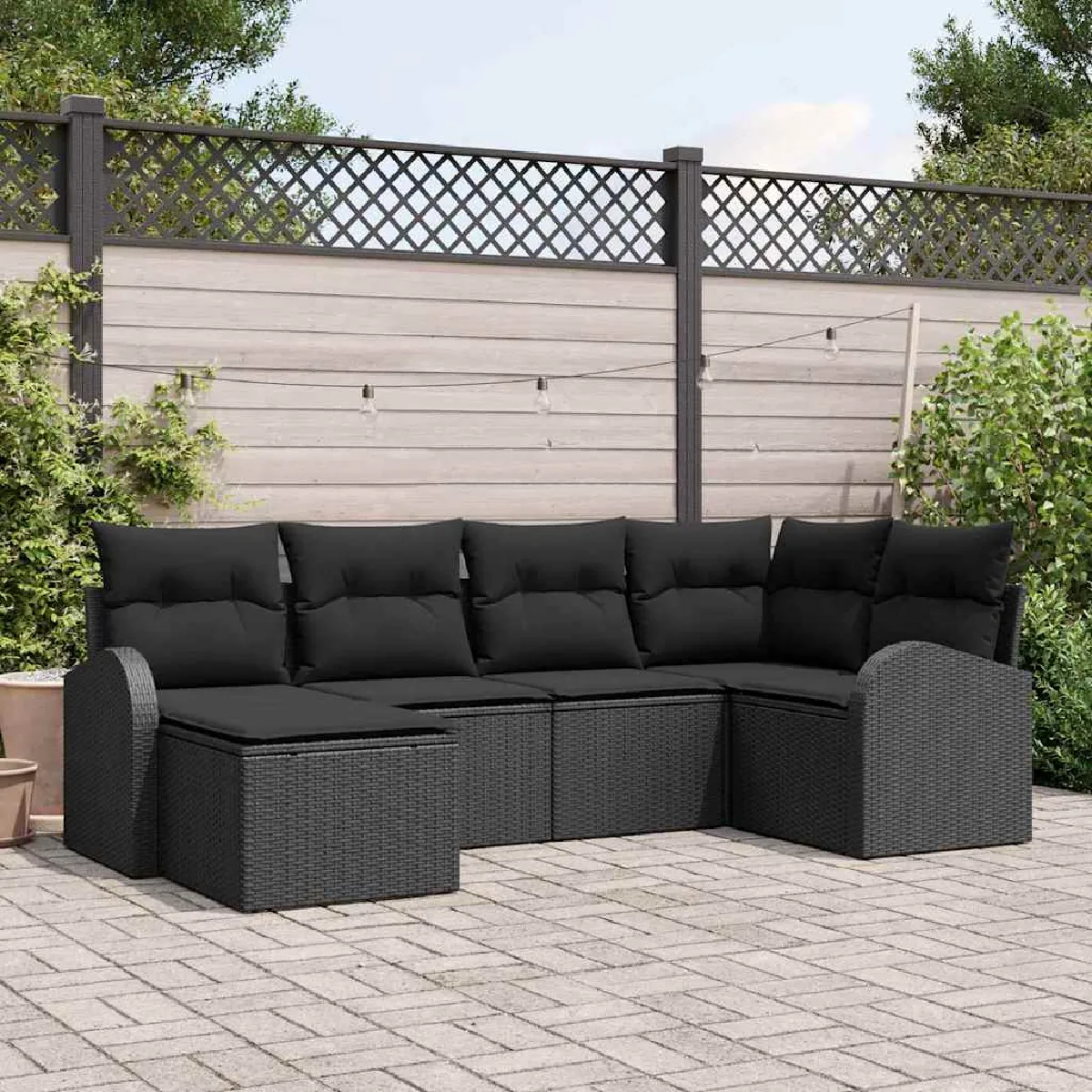Vidaxl Noir Ensemble De Canapés Avec Coussin 6 Pcs Polyrotin
