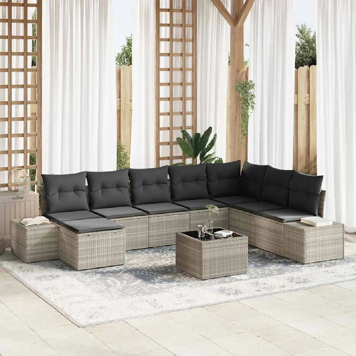 vidaXL Ensemble de canapé de jardin 9 pcs Gris clair polyrotin