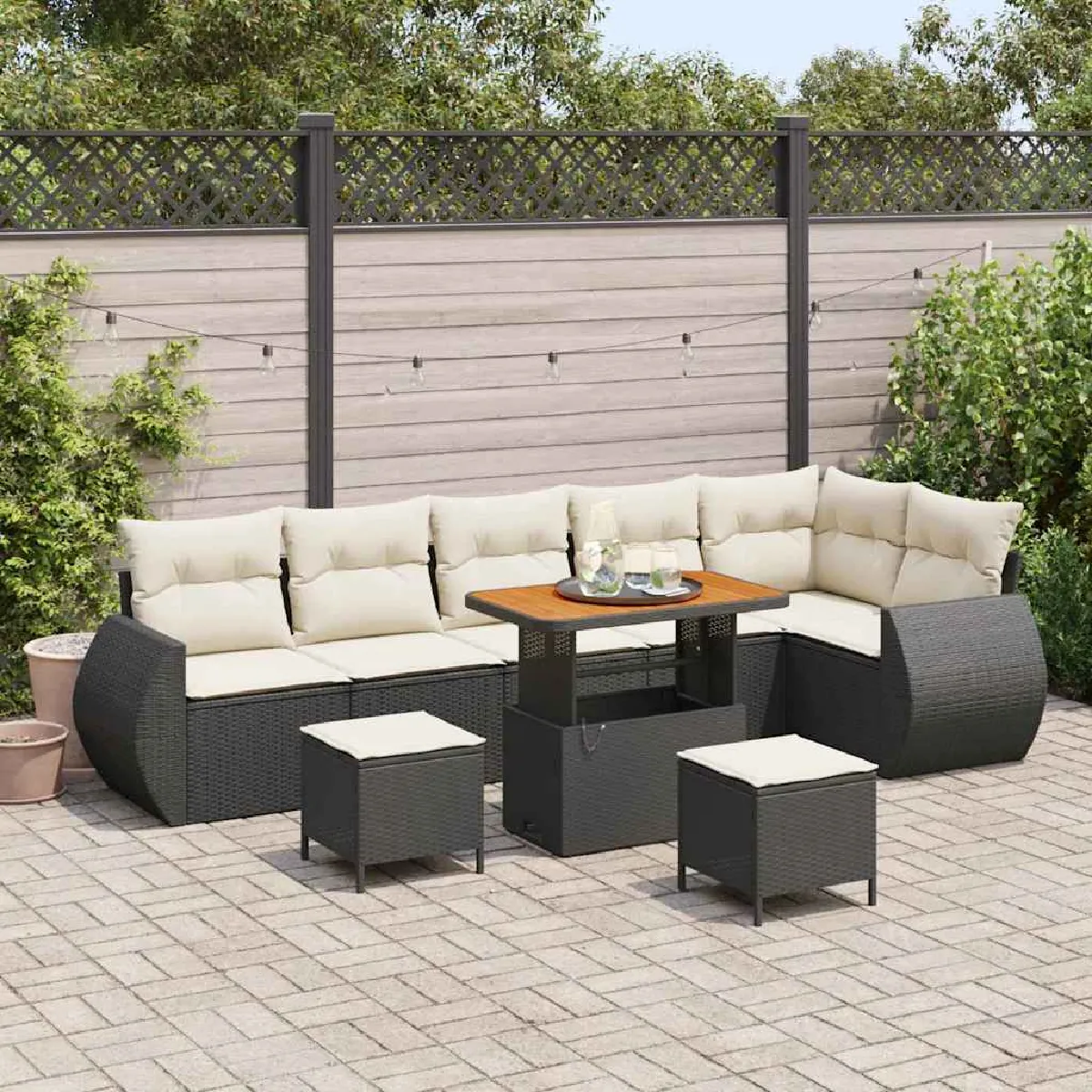 vidaXL Ensemble de canapé de jardin 9 pcs et Crème Poly Rattan - vue 6