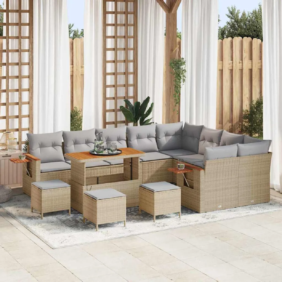 vidaXL Ensemble de canapé de jardin 13 pcs Beige et Gris clair