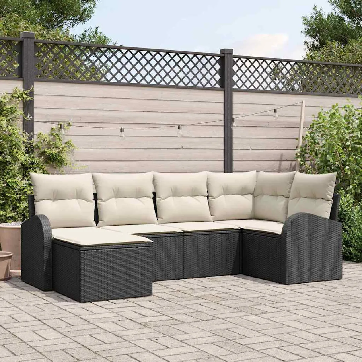 vidaXL Ensemble de canapé de jardin avec coussin Noir Poly rotin