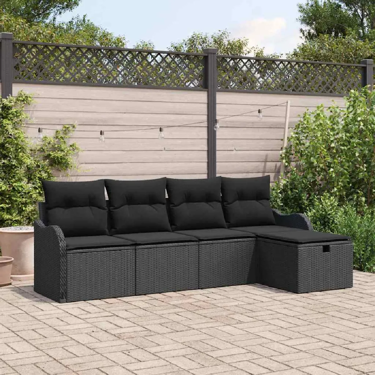vidaXL Ensemble de canapé de jardin avec coussin 5 pcs Noir Poly rotin