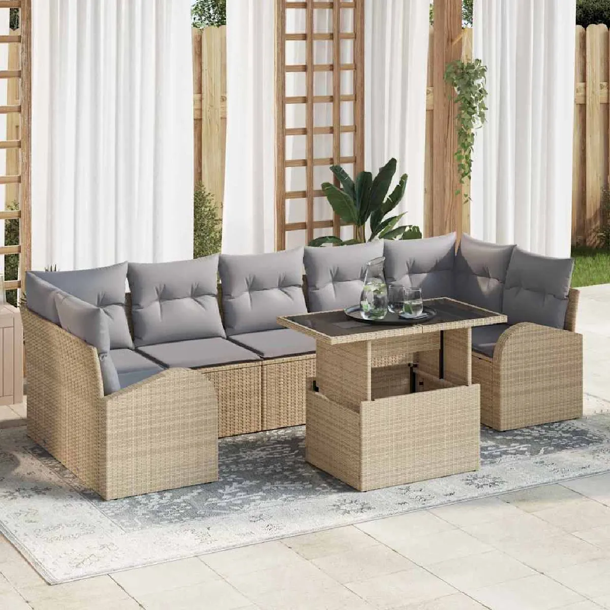 Vidaxl Beige Ensemble De Canapé De Jardin 8 Pc Polyrotin