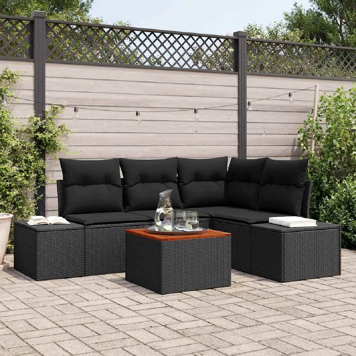Vidaxl Noir Ensemble De Canapé De Jardin Avec Stockage 5 Pcs Polyrotin