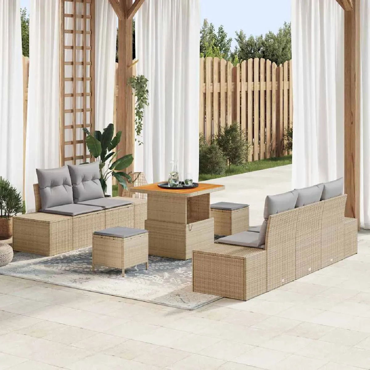 Vidaxl Beige Ensemble De Canapé De Jardin 8 Pcs Poly Rotin