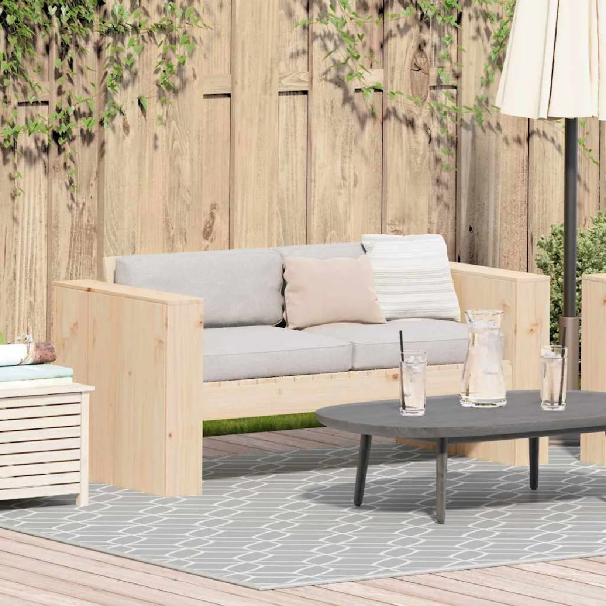 vidaXL Canapé de jardin 2 places 134x60x62 cm en bois massif de pin 873867 - vue 2
