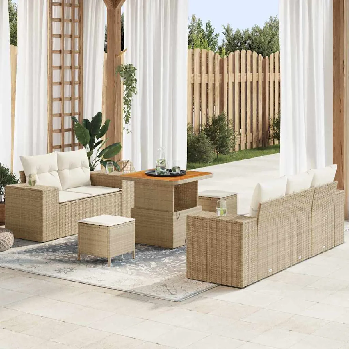 vidaXL Ensemble de canapé de jardin 8 pcs et Crème Poly Rattan - vue 6