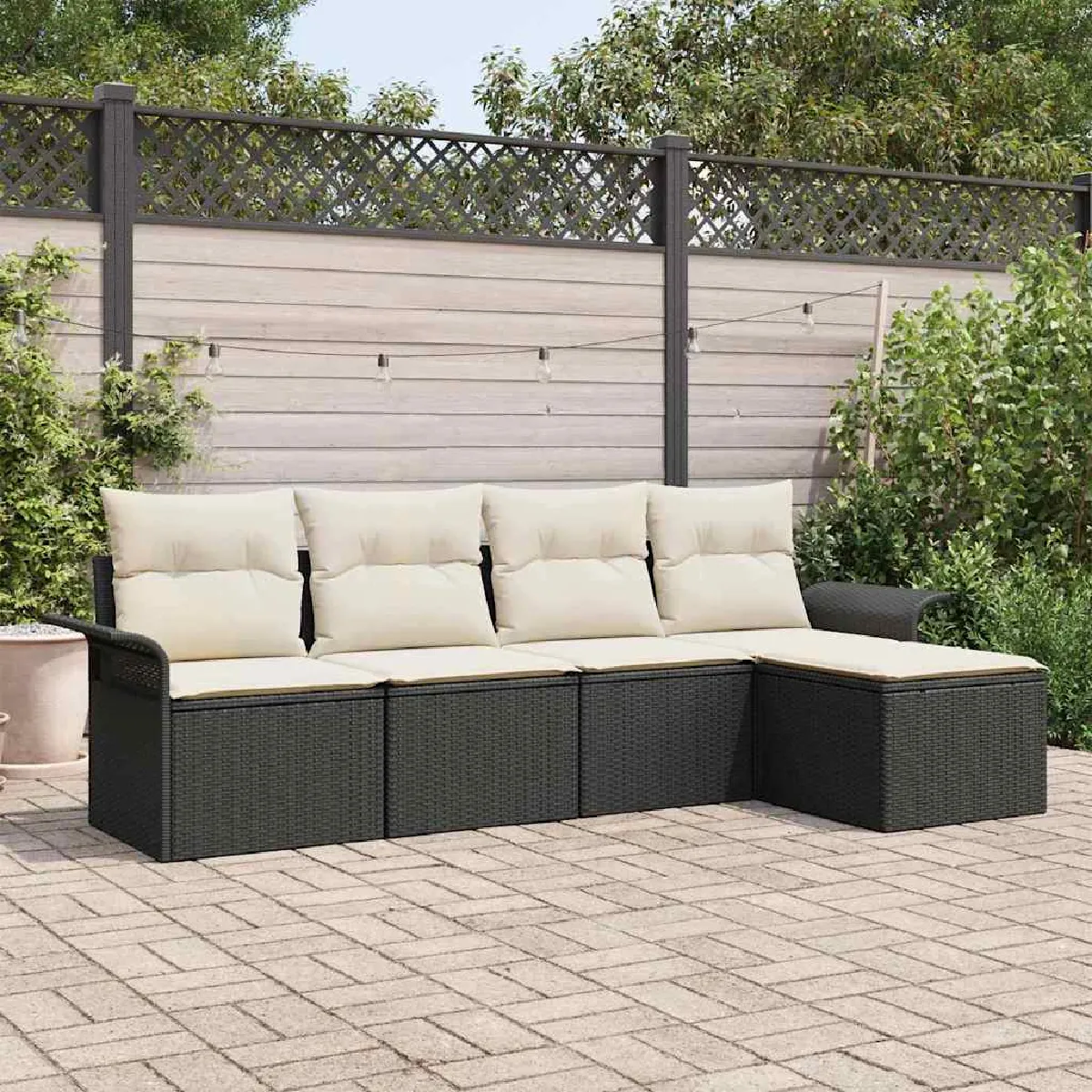 vidaXL Ensemble de canapé de jardin avec coussin 5 pcs Noir polyrotin
