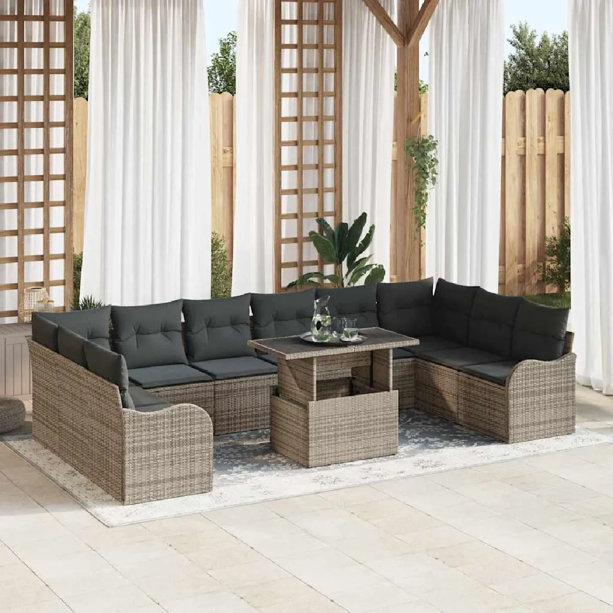 vidaXL Ensemble de canapé de jardin 11 pcs Poly Rattan - vue 7