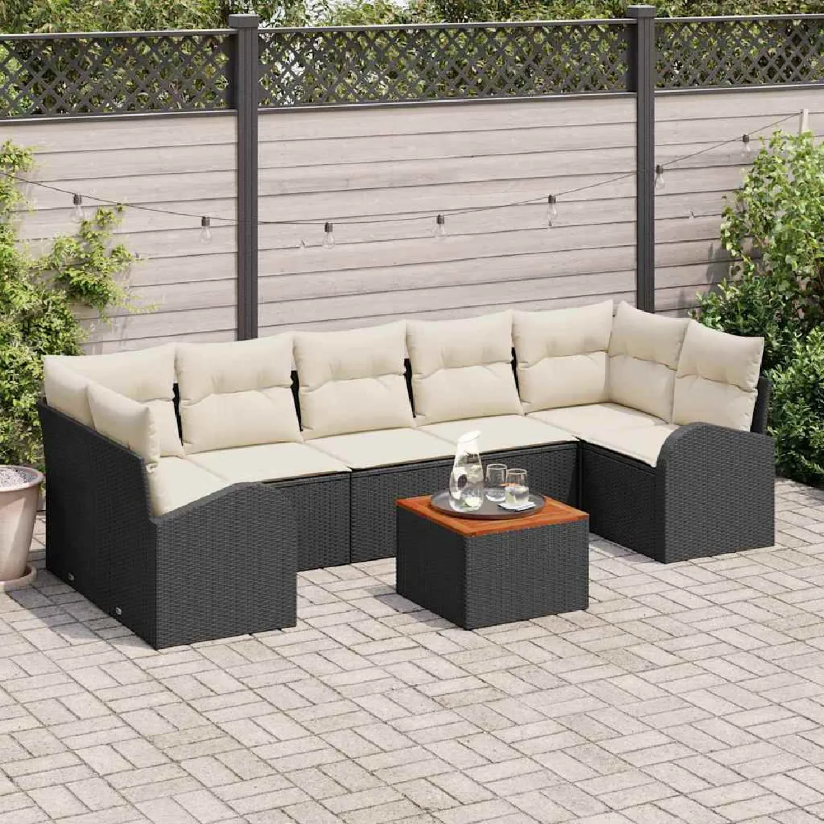 vidaXL Ensemble de canapé de jardin 8 pcs Noir et Crème polyrotin