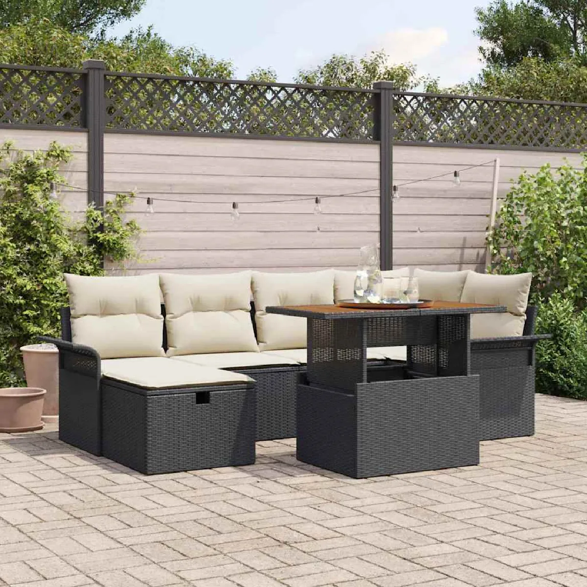 Vidaxl Noir Ensemble De Canapé De Jardin 7 Pc Polyrotin
