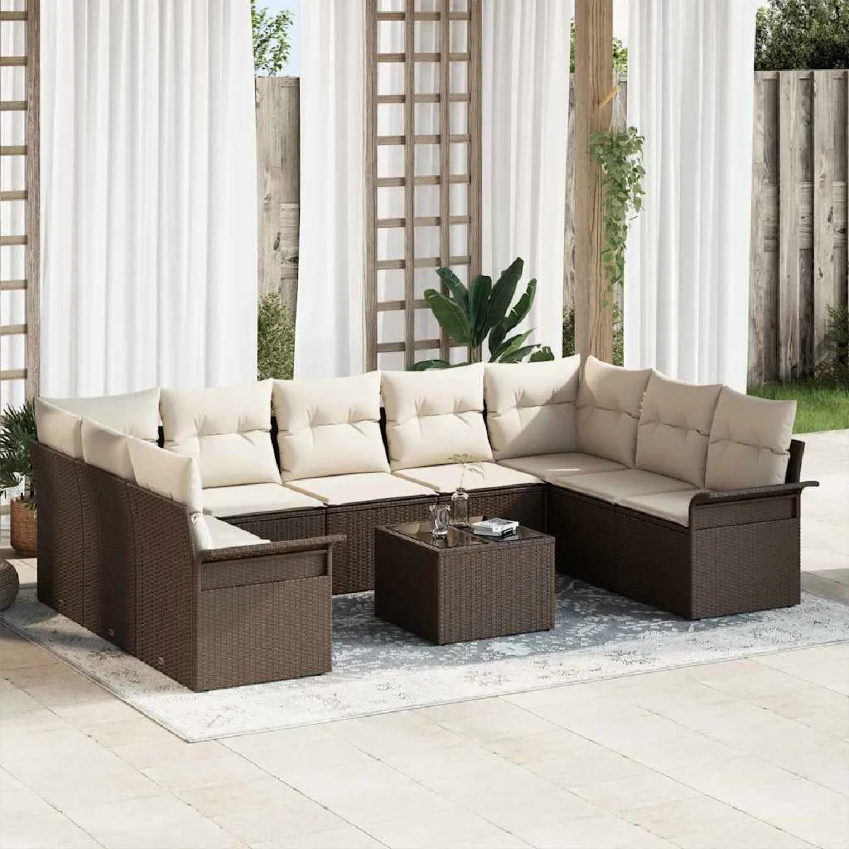 Vidaxl Gris Ensemble De Canapé De Jardin 10 Pcs Polyrotin