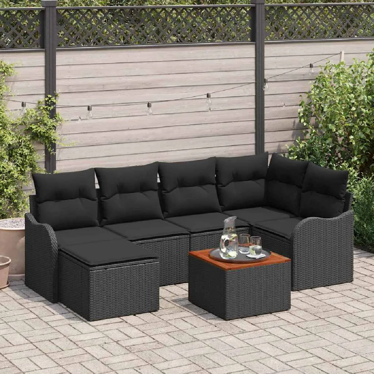 vidaXL Ensemble de canapé de jardin 7 pcs Noir