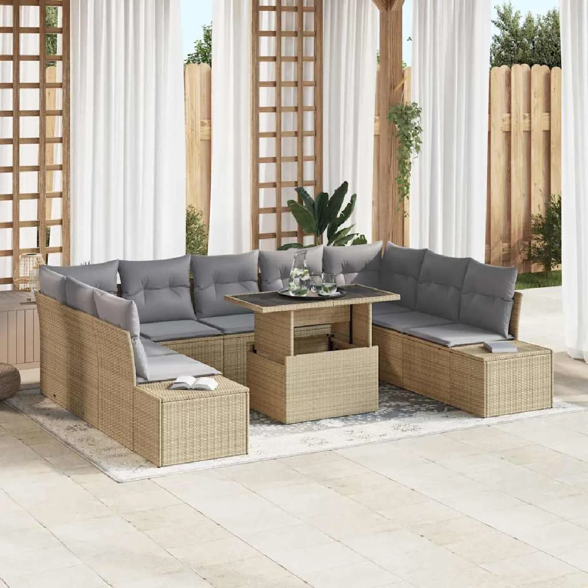 vidaXL Ensemble de canapé de jardin 10 pcs beige et gris clair