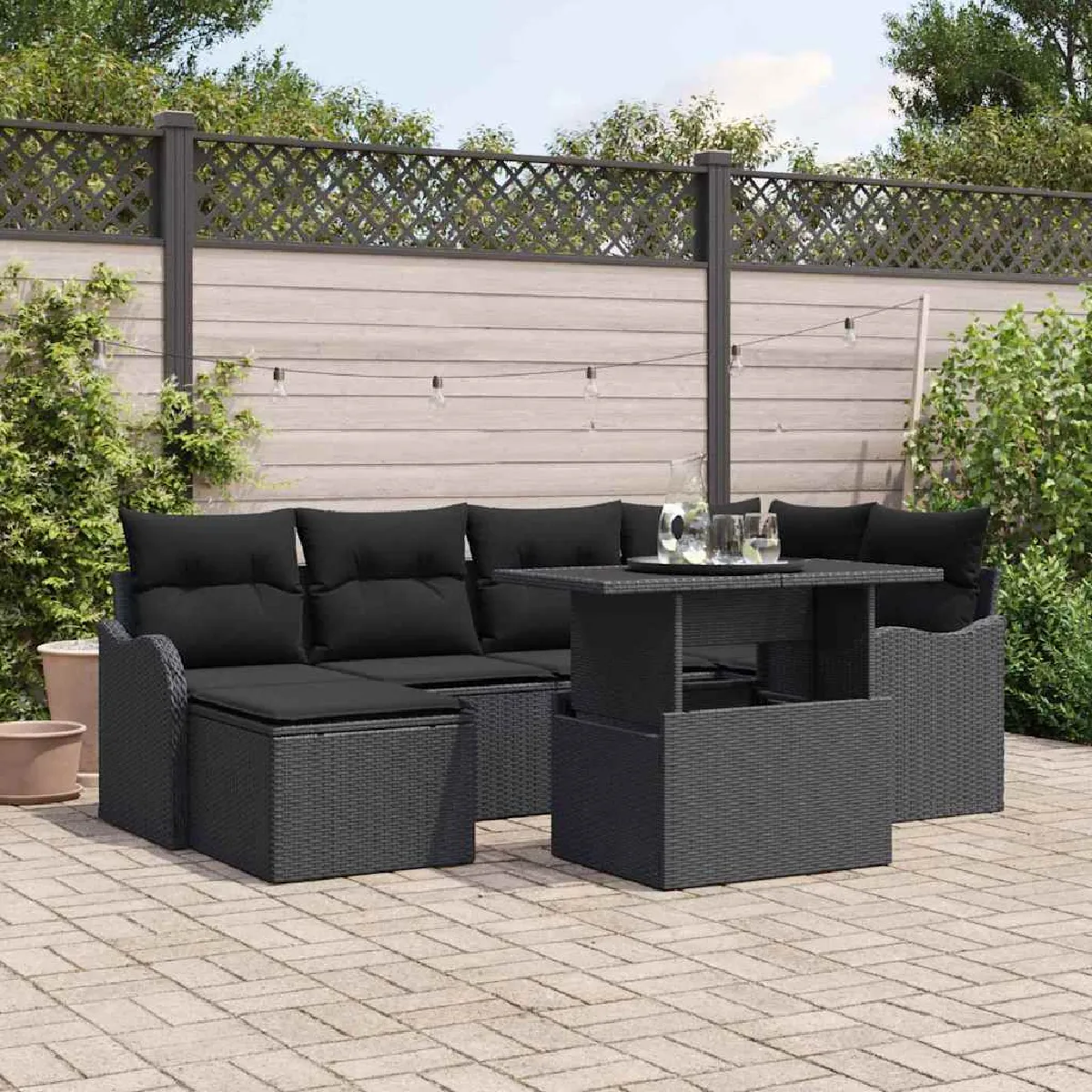 Vidaxl Noir Ensemble De Canapé De Jardin 7 Pièces Avec Coussins Poly Rattan - Image 2