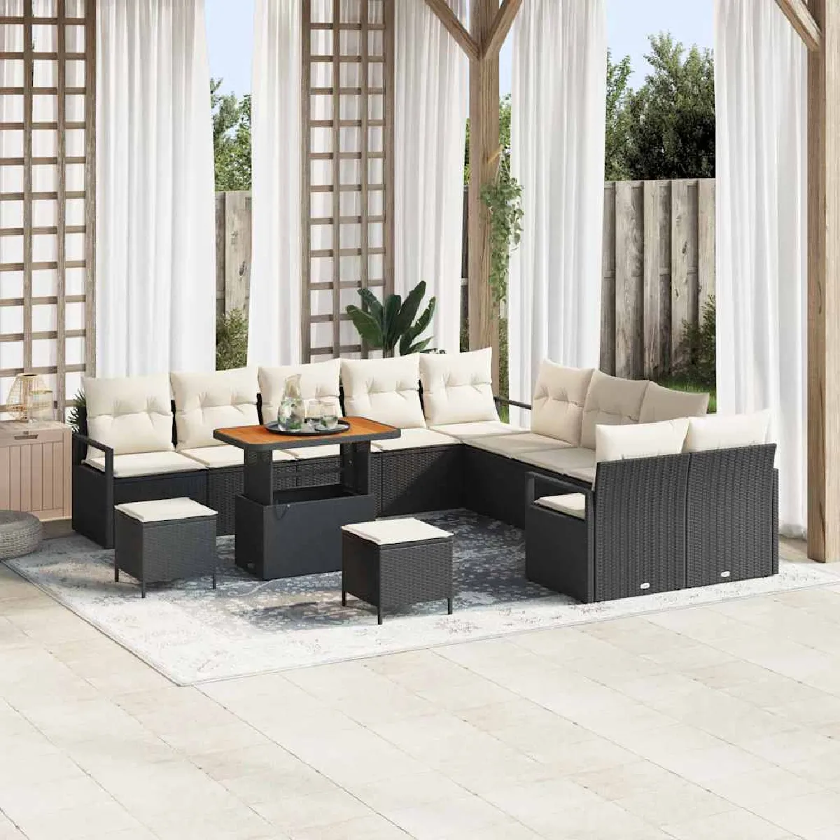 vidaXL Ensemble de canapé de jardin avec coussin 13 pcs Noir et Crème