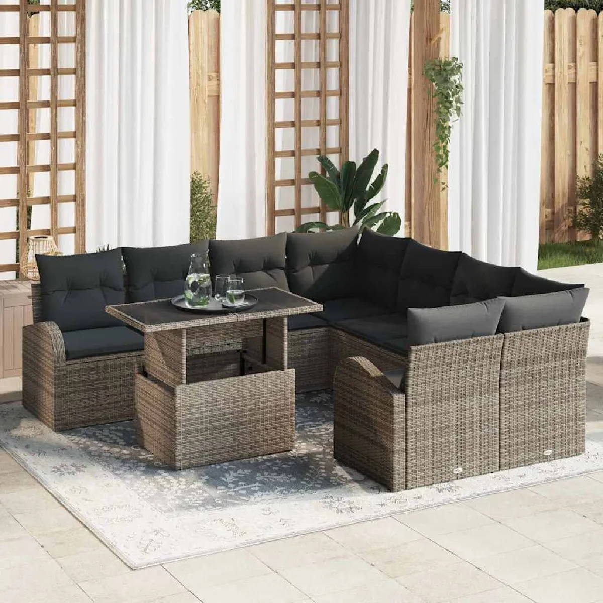 vidaXL Ensemble de canapé de jardin 9 pcs Gris Poly Rattan