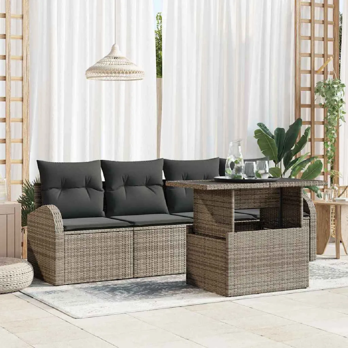 vidaXL Ensemble de canapé de jardin 5 pcs Poly Rattan - vue 3