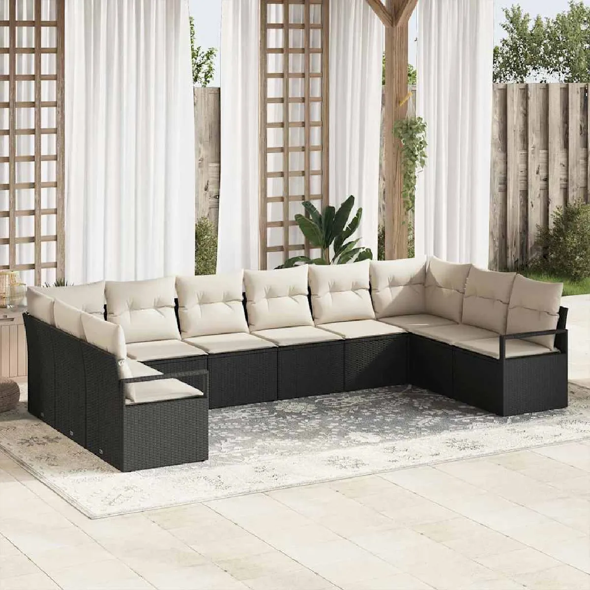 vidaXL Ensemble de Canapés avec coussin 10 pcs Noir polyrotin