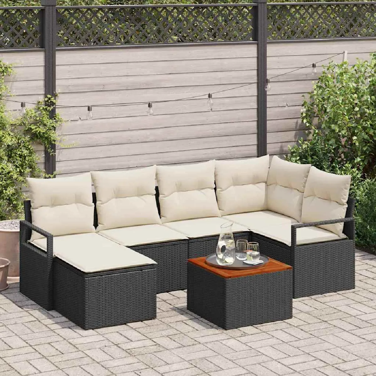 vidaXL Ensemble de canapé de jardin 7 pcs Noir et blanc