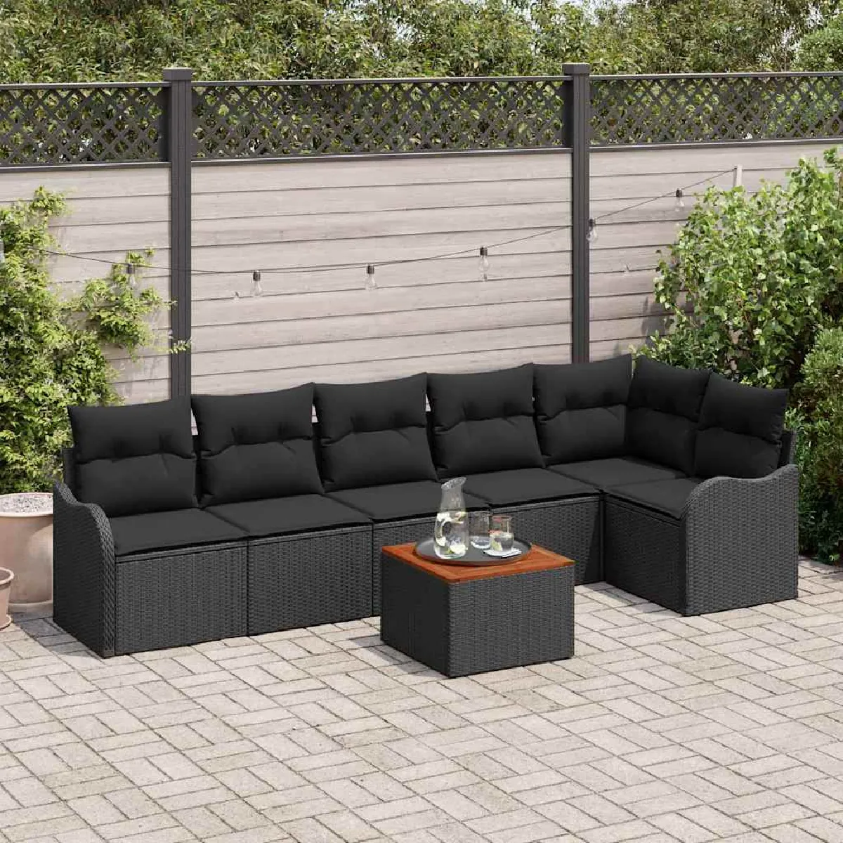 Non Communiqué Noir Canapé De Jardin 7 Pièces Vidaxl Avec Coussins Poly Rattan Acacia, Canapé De Jardin 2 Places Vidaxl Avec Rangement & 3356133 - Image 3