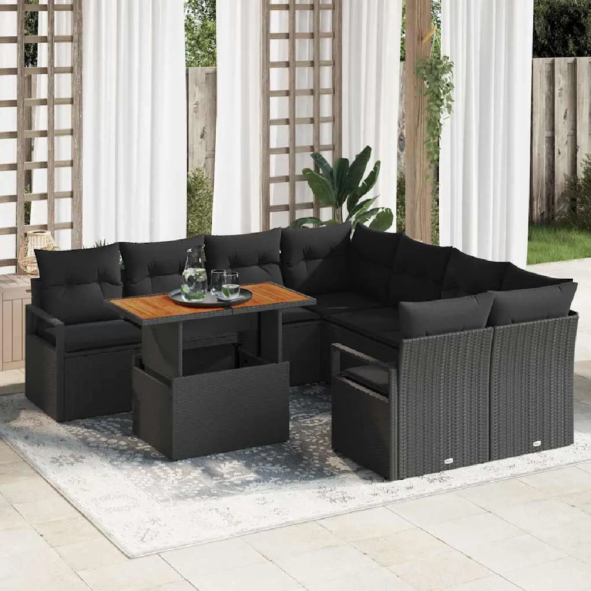 vidaXL Ensemble de salle à manger pour jardin 9 pcs Noir et Marron
