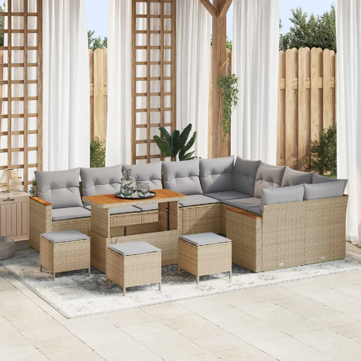 vidaXL Ensemble de canapé de jardin 13 pcs Beige polyrotin