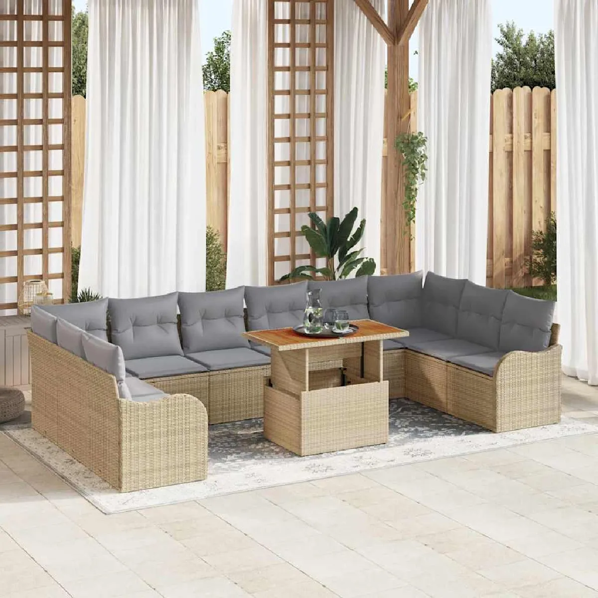 Vidaxl Beige Ensemble De Canapé De Jardin 11 Pc Poly Rotin