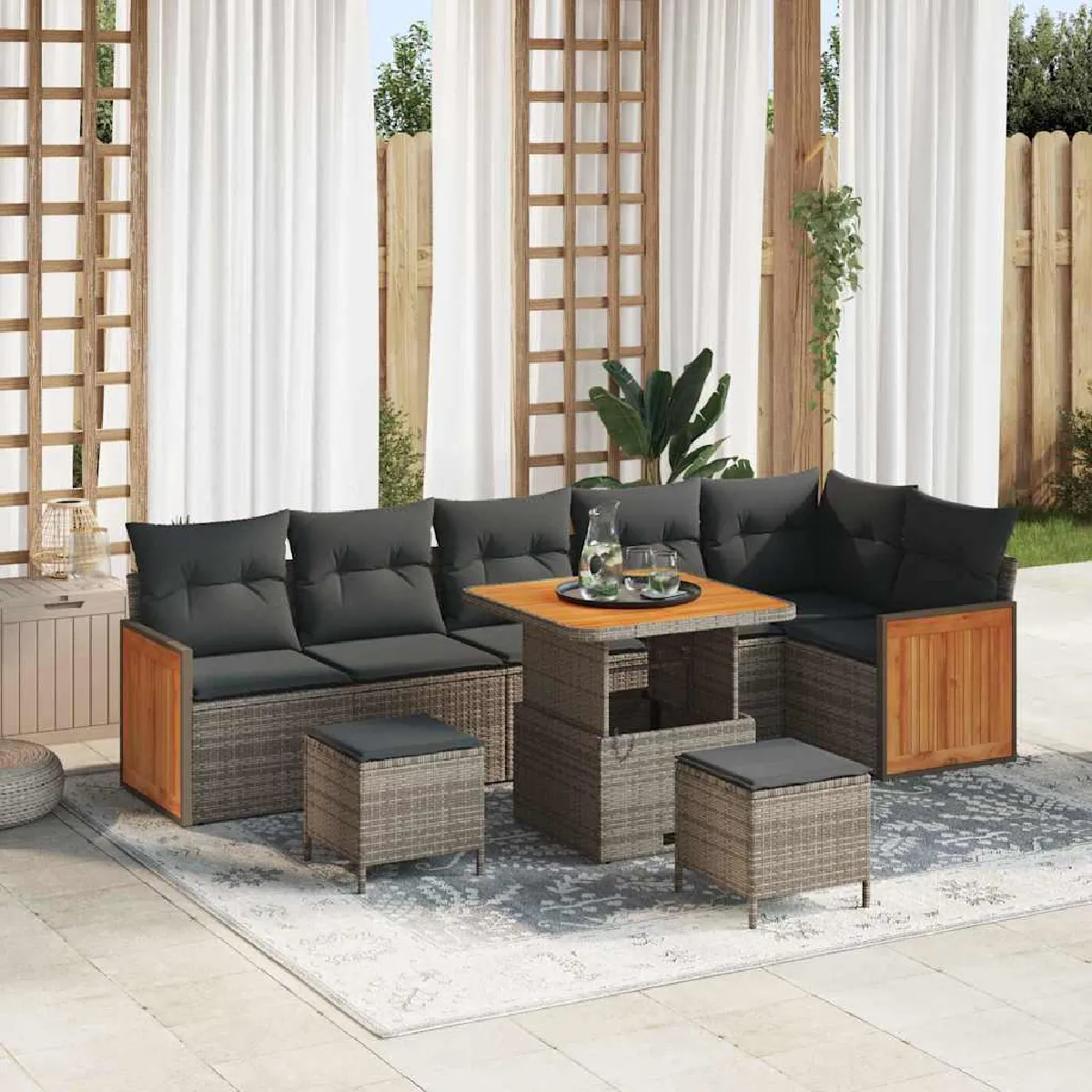 vidaXL Ensemble de canapé de jardin avec coussin 11 pcs polyrotin - vue 10