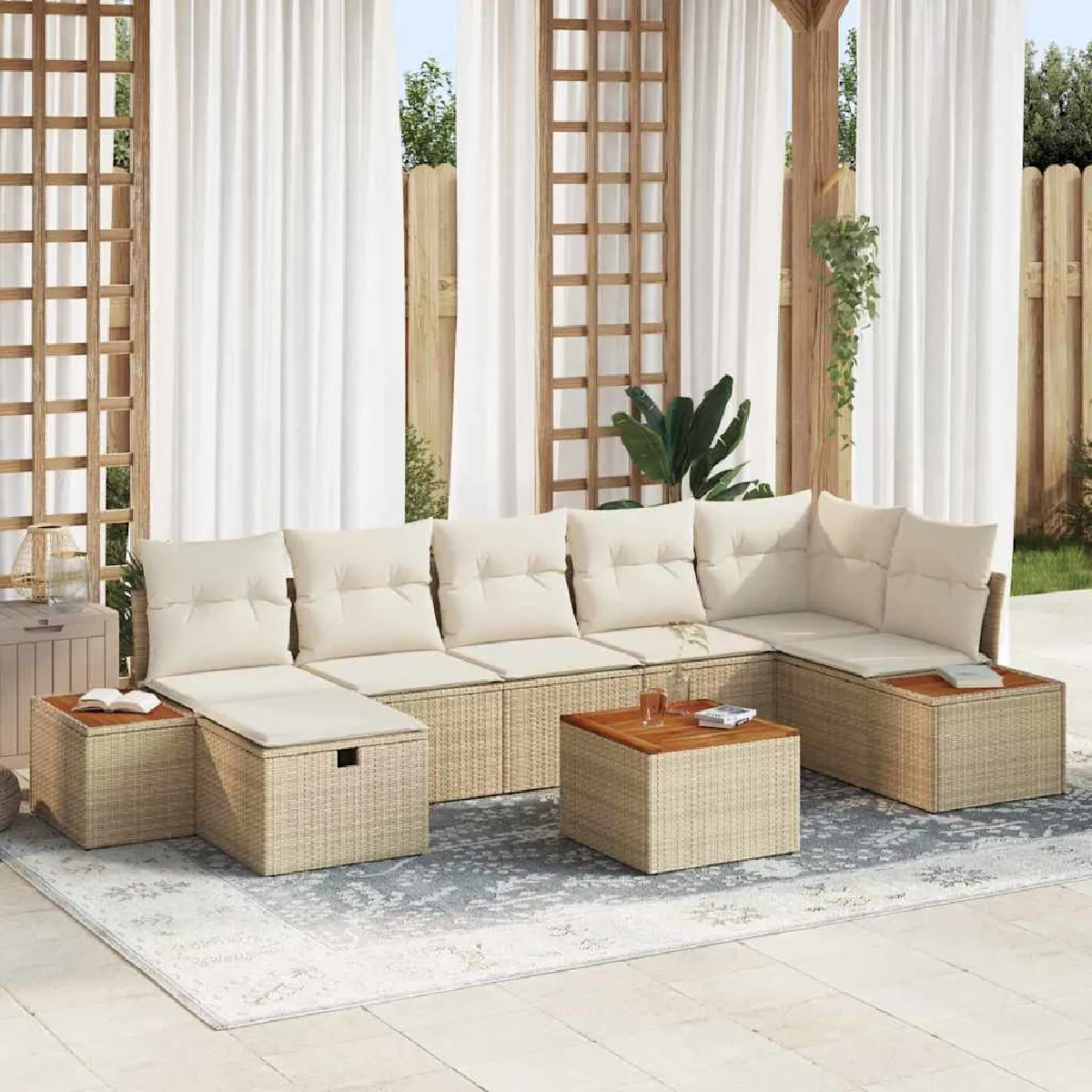 Vidaxl Beige Ensemble De Canapé De Jardin 8 Pcs Poly Rotin